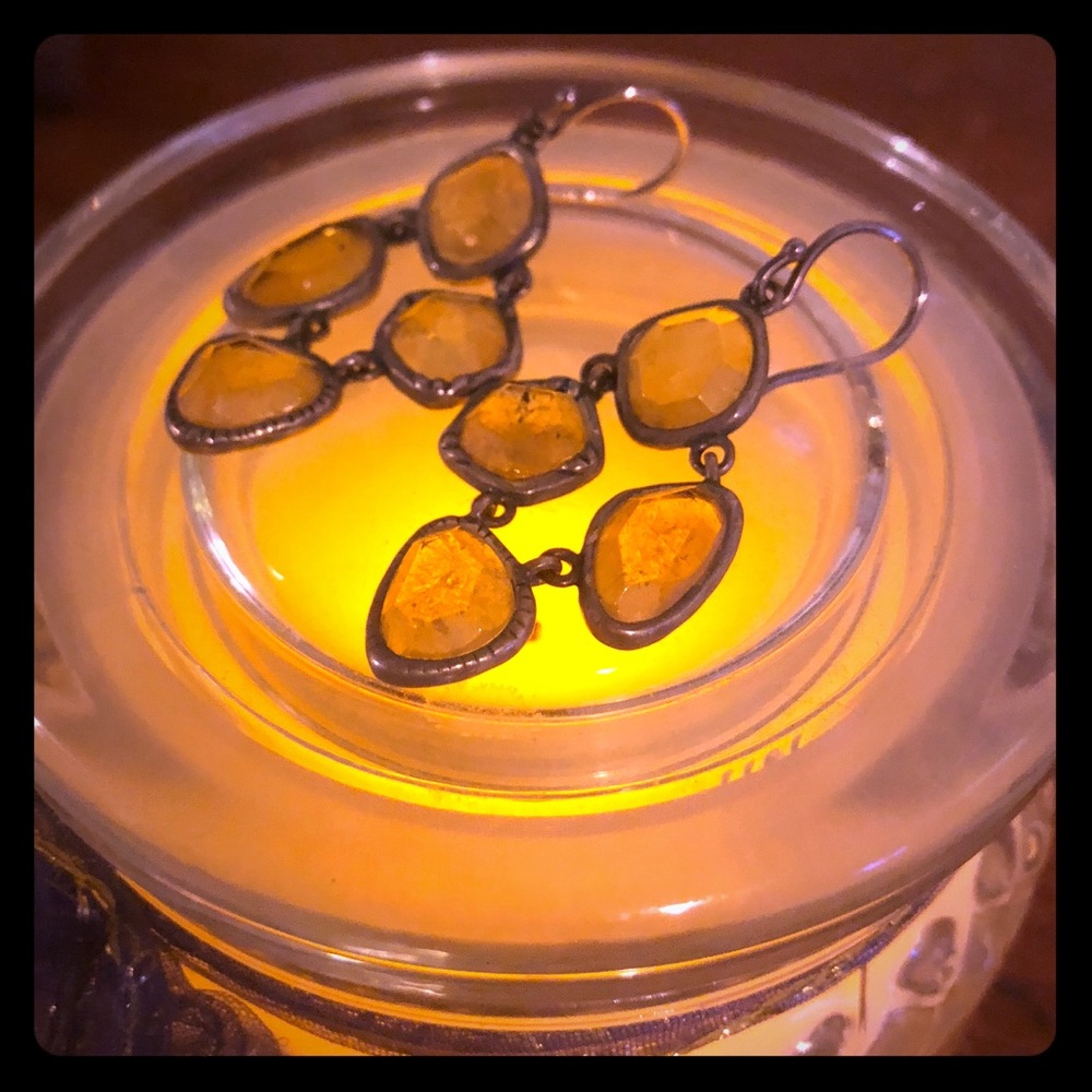 Gold/Amber Glass Silver Chandelier Drop Earrings